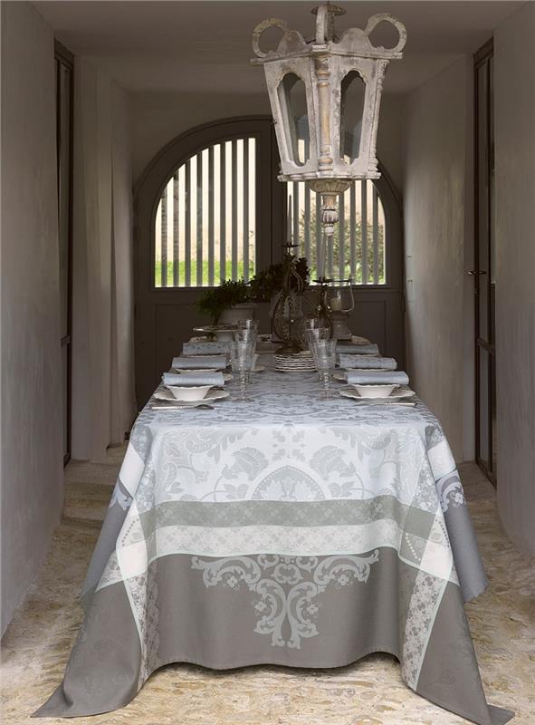 Azulejos Coated Tablecloth In Ciment Grey By Le Jacquard Francais