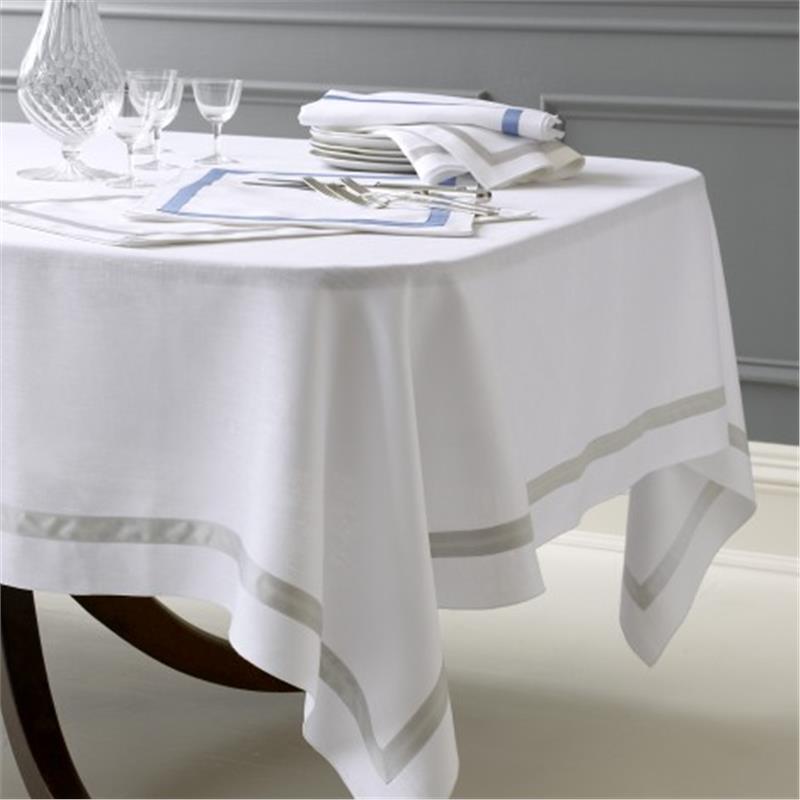 Lowell Tablecloth In White Linen With A Solid Fabric Band Custom Made ...