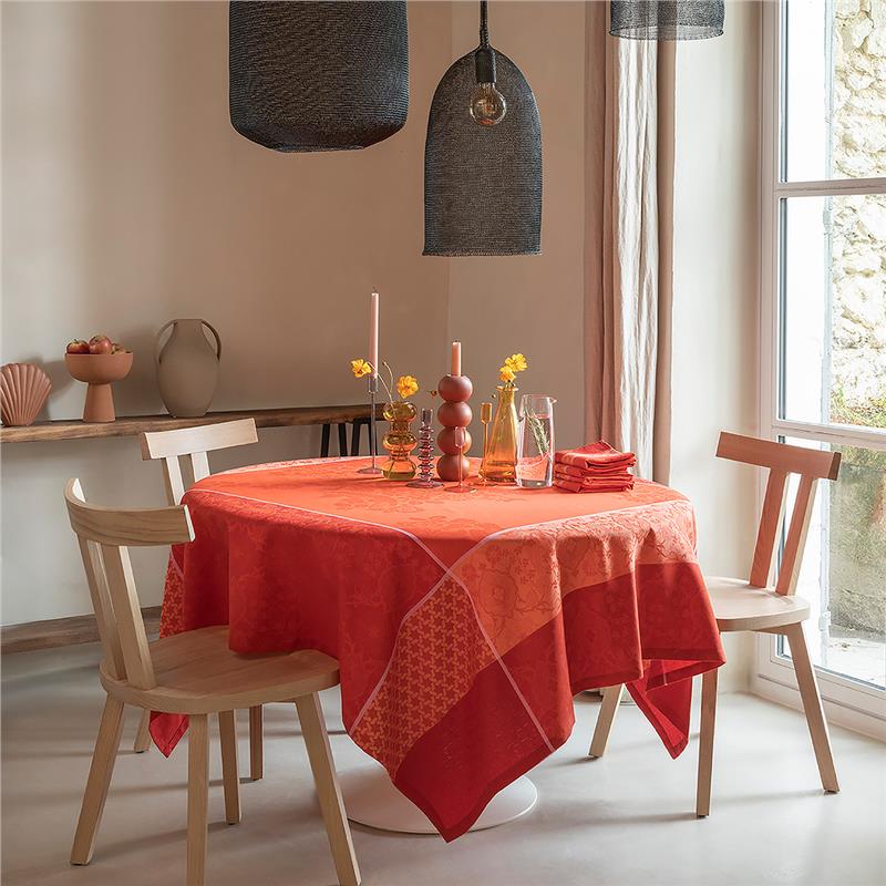 Voyage Iconique Coated Tablecloth In Red By Le Jacquard Francais