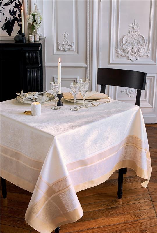 Persina gold is a formal styled elegant French tablecloth by Garnier ...